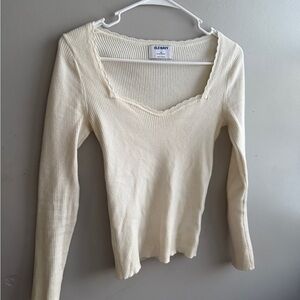 Old Navy Cream Ribbed Long Sleeve Top